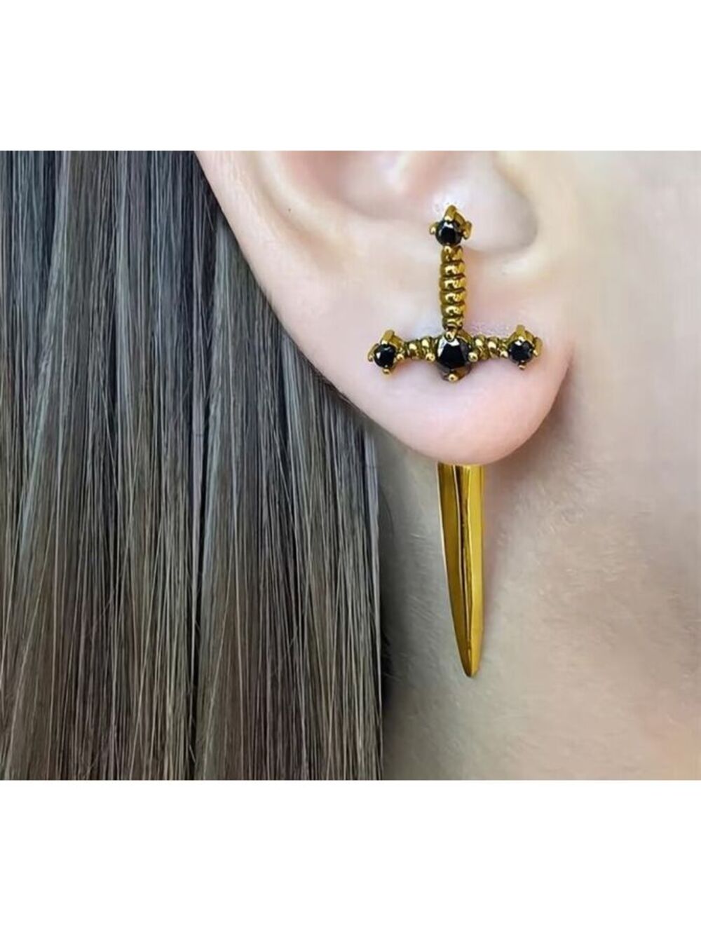 Black Sword Spike Stud Earrings